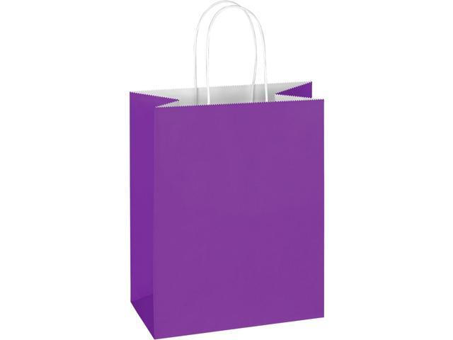 Mlyta 100 Pack 8x4.75x10 Inch Medium Purple Kraft Paper Gift Bags with Handles Bulk for Goodie Party Favor Brithday Grocery Shopping Business.
