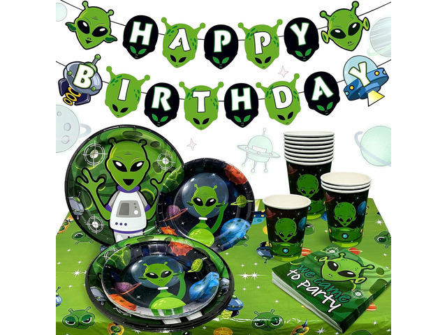LaVenty Alien Theme Birthday Decoration Alien Prop Outer Space Party Decorations Alien Banner UFO Theme Birthday Party Supplies
