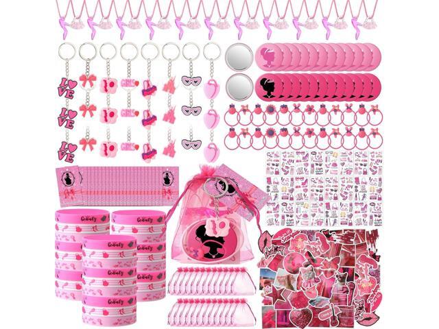 Hotop 196 Pcs Pink Party Favors for Girls Hot Pink Princess Birthday Party Supplies Keychains Silicone Bracelets Tattoo Stickers Pendants Mirrors...