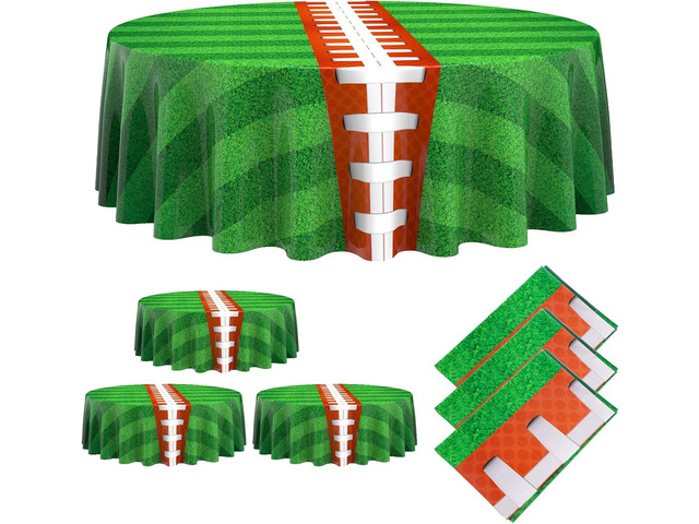 Oudain 6 Pcs Football Party Tablecloth 84 Inches Football Round Table Cloth Disposable Plastic Sport Table Covers for Birthday Party Decor Supplies...