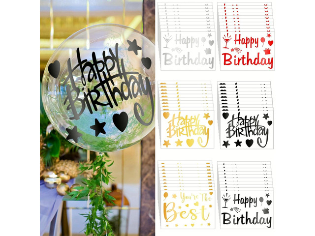 Estune 60 Sheets Happy Birthday Balloons Stickers Birthday Party Supplies Clear Bobo Balloon Stickers Gift Decoration Decals for DIY School Party...