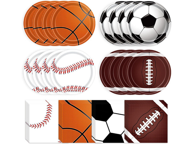 Sports Birthday Party Decorations 80Pcs Sports Party Supplies Plates and Napkins Baseball Football Soccer Basketball Rugby Disposable Paper Plates...