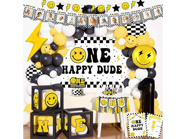 One Happy Dude Birthday Decorations,One Cool Dude 1st Party Decorations,One Happy Dude 1st Birthday Party Supplies,Dude First Backdrop Balloon Arch...