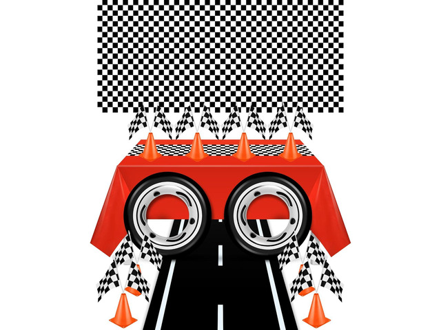 29 Pcs Race Car Birthday Party Supplies, Include 2 Plastic Table Cloth, Black Race Track Running Mat, 16 Checkered Flag, 8 Orange Traffic Cones, 2...
