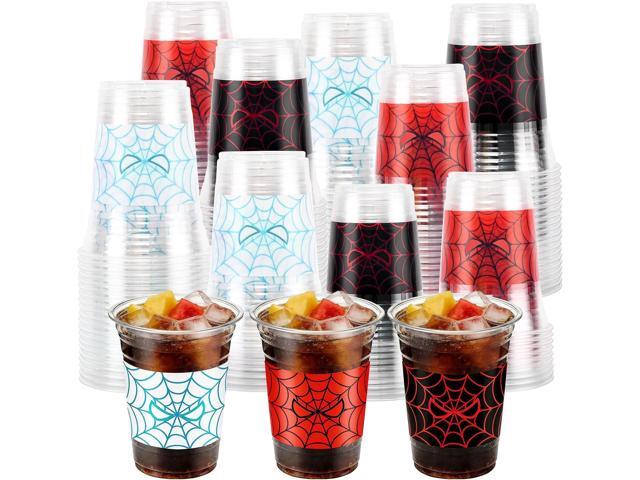 120 Pcs 16oz Spider Web Party Disposable Cups, Red & Blue Themed Birthday Drinkware Supplies & Holiday Party Coffee Wine Tea Drinks