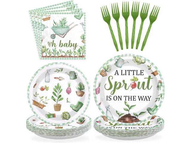 96Pcs Little Sprout Baby Shower Party Supplies Vegetables Spring Garden Plates and Napkins Disposable Greenery Nature Farm Tableware Set for Kids...