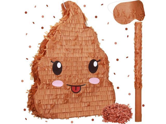 Sratte Poop Piñata Bundle 16 Inches Tall Funny Poop Emoticon Piñata with Blindfold and Bat and Confetti for Birthday Happy Party Decorations Kids.