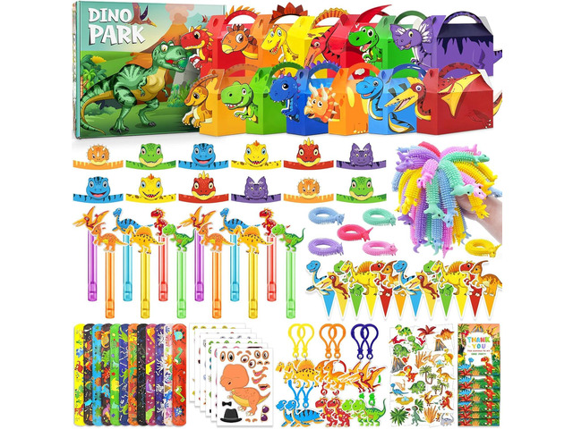 12 Pack Dinosaur Birthday Party Favors Decorations Supplies for Kids, Dino Theme Goodie Bags Fillers with Silicone Fidget Stretch Toys, 3D Dino...