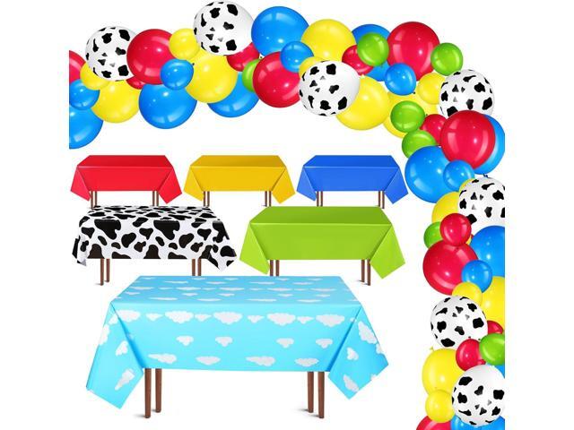 Liliful 104 Pcs Birthday Party Decorations 54 x 108'' Blue Sky and White Cloud Plastic Tablecloth with Cartoon Balloons Arch Kit for Boys Girls Toy.