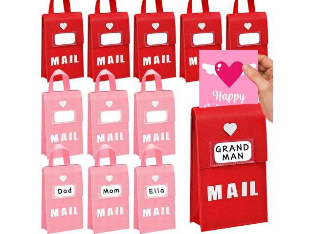 Libima 12 Pcs Valentine Felt Mailbox for Kids Classroom Exchange Gifts Holiday Card Box with 12 Cards 6 x 10 x 3 Inch Hanging Mailbox for Valentine.