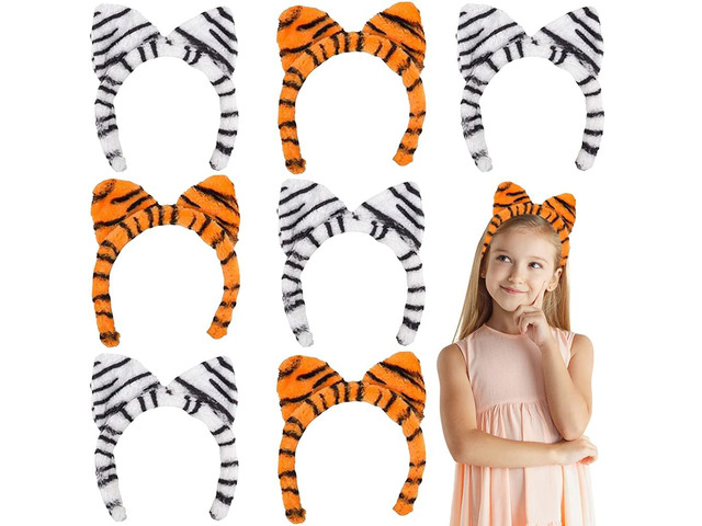 ArtCreativity Plush Tiger Ears, Set of 12, White and Orange, Hairband, Party Favors, Zoo Birthday Party Supplies, Animal Party Photo Booth Props,...