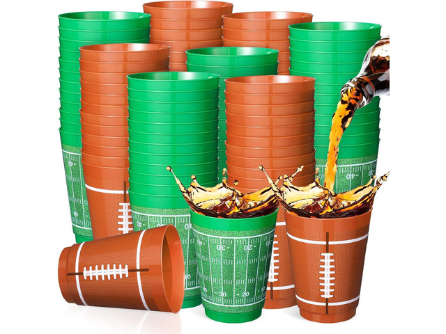 Nuenen 50 Counts 16 oz Football Plastic Cups Football Party Set Rugby Theme Reusable Plastic Frosted Cup for Rugby Theme Party Supplies Birthday...
