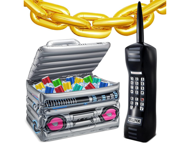 Cunhill 22 Pcs 80s 90s Party Decorations Include Inflatable Boom Box Beverage Cooler, Inflatable Mobile Phone and 20 Gold Foil Chain Balloons for...