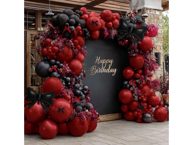 Dark Red Black Balloon Arch Kit with Bow, Double Stuffed Burgundy Black Red Maroon Balloon Garland for Birthday Baby Shower Anniversary Wedding...
