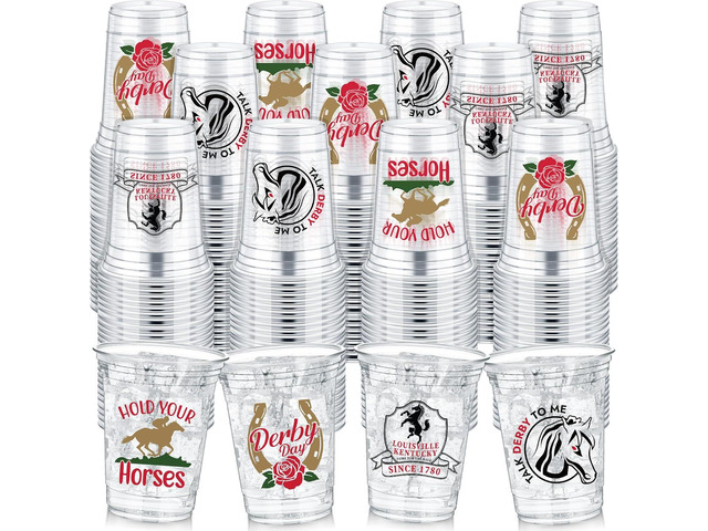 Havawish 100 Pcs 12 oz Derby Plastic Cups Clear Disposable Tumblers for Mint Julep Lover of Horse Racing Favors Derby Day Beverage Cups Party for...