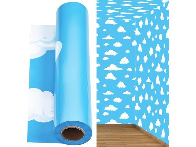 Mepase 100 ft x 54 Inches Blue Sky White Clouds Party Tablecloth Cartoon Story Birthday Supplies Tablecloth Roll Blue Sky White Clouds Backdrops.