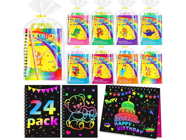 24Pack Rainbow Scratch Notebook Party Favor For Kids 4-8 8-12 Scratch Art Paper Basket Stuffers, Easter Coloring Books Classroom School Exchange...