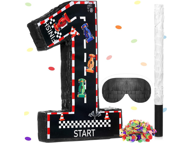 Sratte Race Car Number Piñata Small Racing Piñata with Blindfold Bat and Confetti for Boy Race Car Themed Birthday Anniversary Celebration Party...