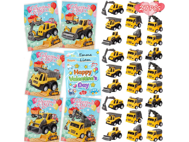 Car Toys for Ages 3-5 Kids - 27PCS Valentine Gifts with Pull Back Cars Truck Vehicles Set for Boys Girls, Construction Toy for Class Party Favors,...