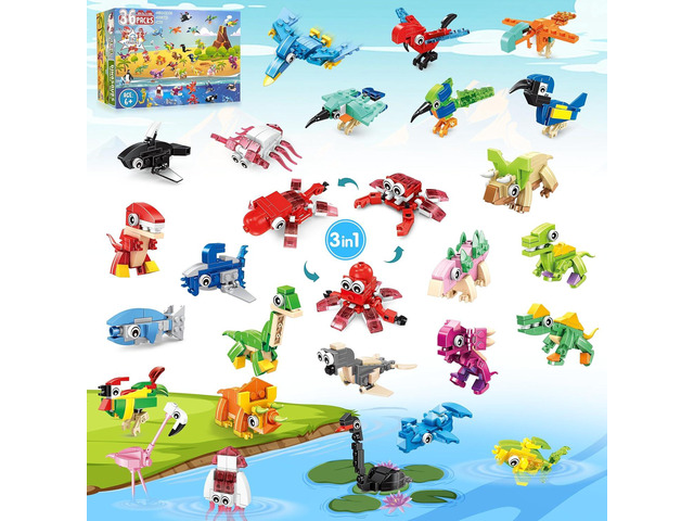 LINAYE 36 Packs Party Favors for Kids - 108 Models Mini Animals Dinosaur Building Blocks Set Toys for Kids Easter Stuffers Fillers Birthday...