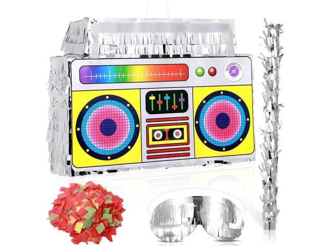80s Boombox Piñata Retro Birthday Party, Decorations, 80s Parties, Hip Hop 90s Theme Supplies Radio Piñata for Kids and Adults Mexican Party Game...