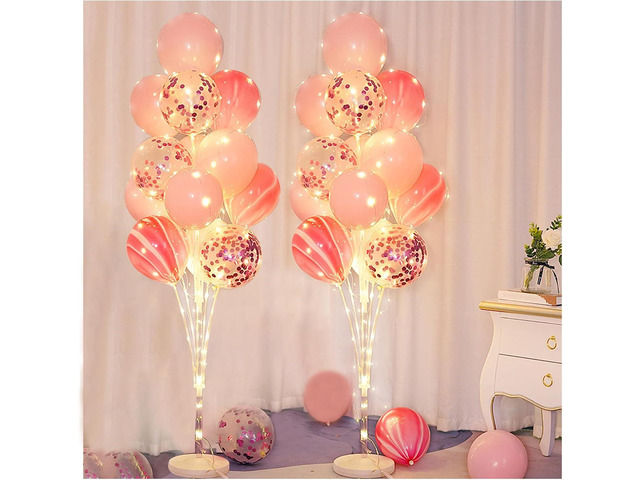 2 Sets Balloon Arch Stand with Base and String Light + 26pcs Balloons,Balloon Column Stand Kit for Floor Decorations for Baby Shower Graduation...