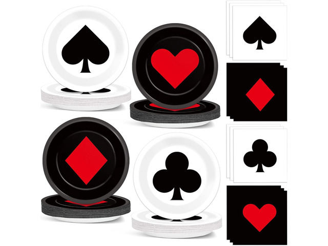 80Pcs Casino Decorations - Paper Plates, Napkins, Disposable Dessert Plates - Poker Party Tableware Set for Game Night, Casino Theme Birthday Party...