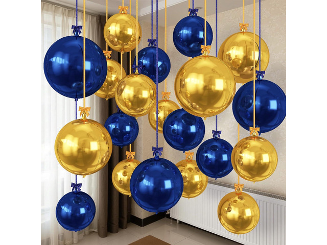 Togvu Navy Gold Round Foil Balloons, 16PCS Different Sizes 4D Metallic Balloon Sphere Ball Balloons for Prom Graduation Father Day New Year Men...