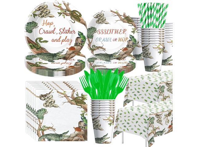 Reptile Birthday Party Supplies - Reptile Party Decorations, Plate, Cup, Napkin, Tablecloth, Tableware, Jungle Swamp Animal Lizard Snake Turtle...