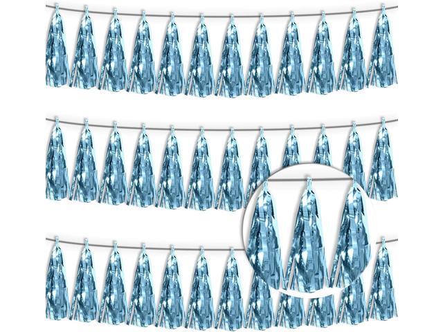 3P Light Blue Tassel Banner Garland Metallic Foil Fringe Banner Tinsel Tassels Streamer Banner Backdrop for Parade Floats, 2025 Graduation...