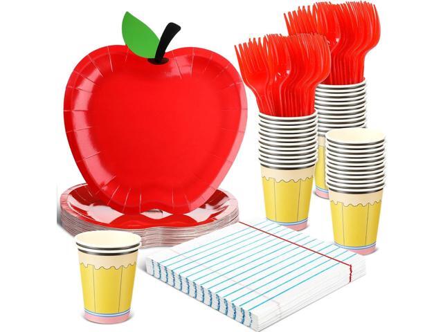 96 Pcs/24 Set Back to School Party Supplies Apple Disposable Tableware Set for First Day of School Preschool Kindergarten Classroom Decoration.
