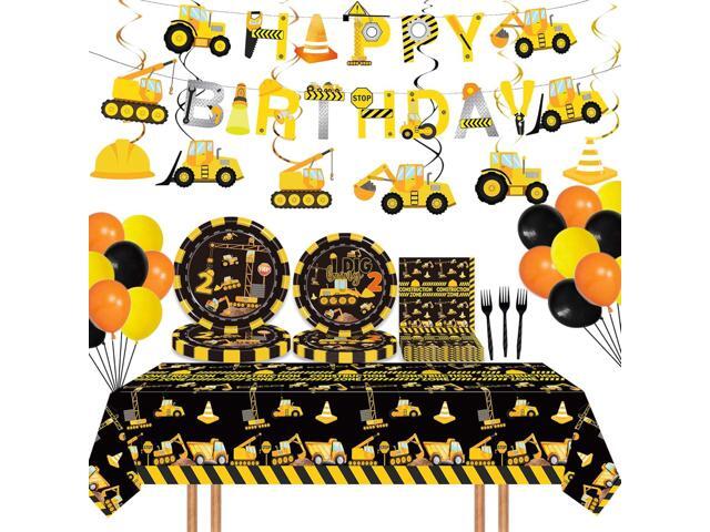 92 Pcs Construction 2nd Birthday Party Supplies Dump Truck Theme Two Tableware Includes Hanging Swirl, Balloons, Plates, Table Cloth for Boys...