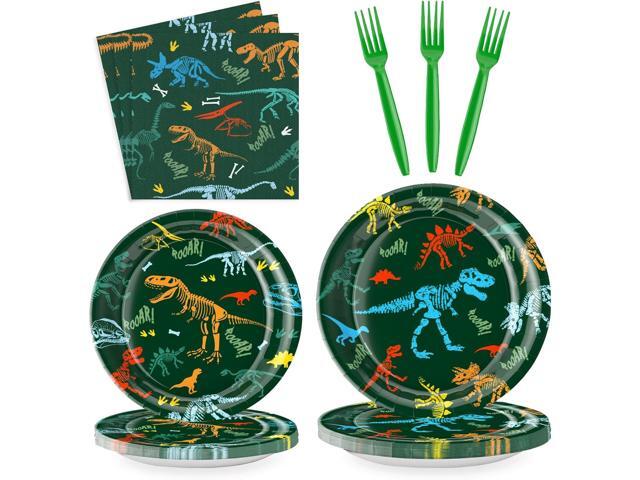 Dinosaur Birthday Party Supplies for Kids 96 Piece Dino Theme Tableware Set Includes Disposable Paper Plates, Napkins and Forks Dinosaur...