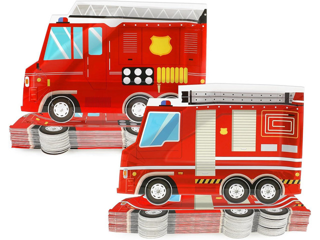 50 Pcs Firetruck Birthday Party Plates Fire Truck Shaped Disposable Plates Fireman Paper Plates Firefighter Dessert Plates for Firetruck Birthday...
