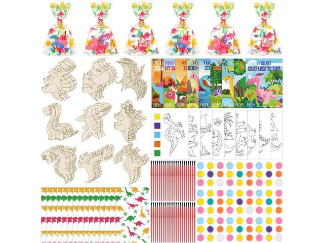 Pasimy 162 Pcs Dinosaur Party Favors Craft Kits Jurassic Party Supplies Dino Birthday Painting Kit Watercolor Card Wooden Cutouts Dinosaur Goodie.