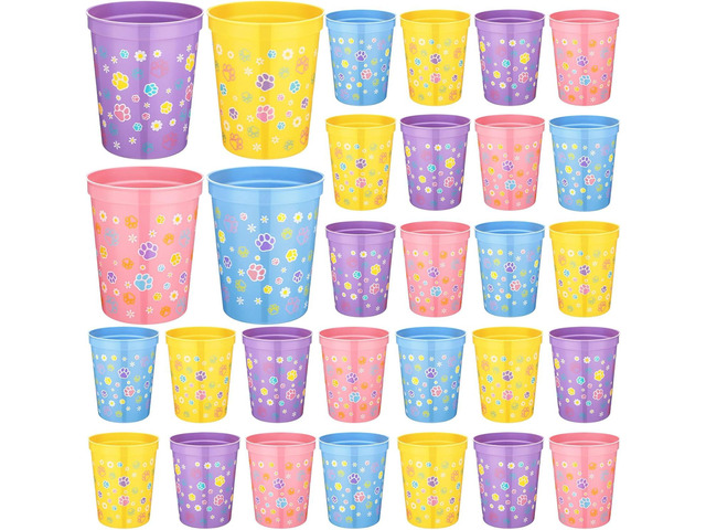Qinyoung 24 Pcs Blue Dog Birthday Party Supplies 16 oz Plastic Cups Reusable Dog Paw Themed Cups for Birthday Decorations Easter Party Favors for...