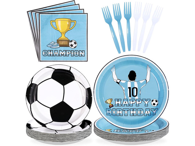 96Pcs Blue Soccer Birthday Party Supplies Blue Soccer Star Plates and Napkins Football Champion Themed Tableware Set for Sports Fans Football Theme...