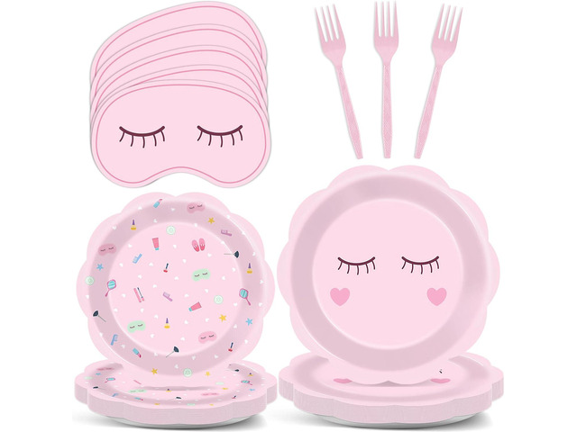 96Pcs Spa Party Decorations Spa Paper Plates Napkins Pink Sleepover Tableware Dinnerware Set Slumber Spa Party Supplies Dinner Dessert Plates for...