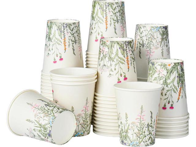 AimFun 100 Pcs Floral Party Cups Vintage Botanical Paper Cups 8oz Wildflower Herb Beverage Disposable Drinking Cups for Birthday Bridal Shower...