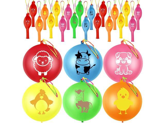 36 Pcs Farm Animals Punch Balloons with Rubber Band Handle Heavy Duty Farm Animals Themed for Kids Party Favors