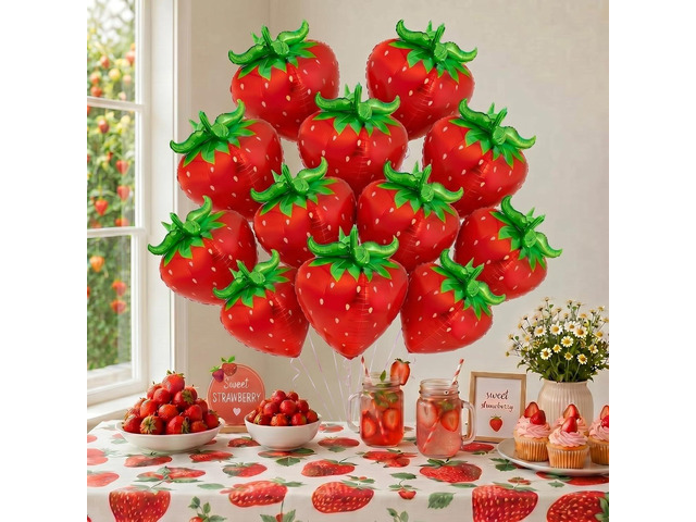 12 Pcs 4d Strawberry Balloons 29 Inch Giant Cute Strawberry Foil Balloons Shortcake Decorations for Sweet Berry Fruit Themed First Birthday Party...