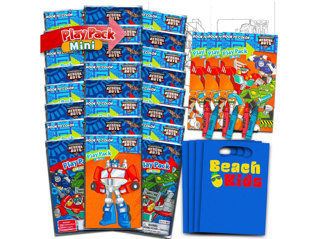 Rescue Bots Mini Party Favors Set for Kids - Bundle With 24 Grab n Go Play Packs, Coloring Pages, Stickers (Birthday Party Supplies)