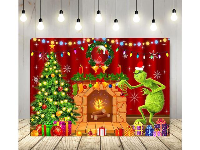 Cartoon Fireplace Backdrop for Christmas Party Supplies 5x3ft Grinch Xmas Photo Background Merry Christmas Photography Backdrop Grinchmas Banner.