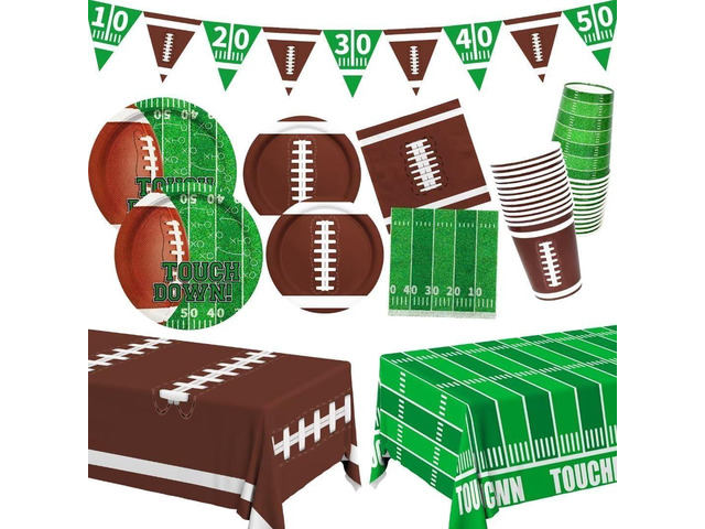 Football Birthday Party Decorations Serve 24, Includes Football Plates, Napkins, Cups,Banner and Touchdown Football Tablecloth for Birthday Gameday...