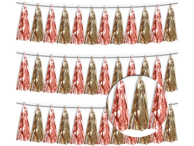 3P Rose Champagne Gold Tassel Banner Garland Metallic Foil Fringe Banner Tinsel Tassels Streamer Banner Backdrop for Parade Floats, Graduation...