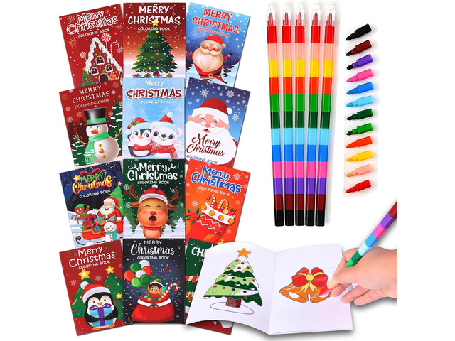 48Pcs Christmas Coloring Book for Kids with Crayons, Christmas Activity Books Mini Coloring Book Bulk DIY Art Drawing Book Set Xmas Stockings...