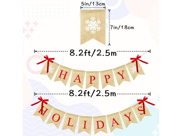 VILIFEVER Happy Holidays Banner Burlap, Christmas Decorations for Home Office, Christmas Banner for Fireplace Mantel Indoor Outdoor Decor, Happy...