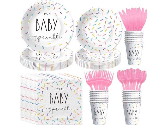 Sprinkle Baby Shower Decorations Tableware, IT'S A Baby Sprinkle Party Decorations, Paper Plate, Cup, Napkin, Cutlery, Rainbow Confetti Sprinkle...