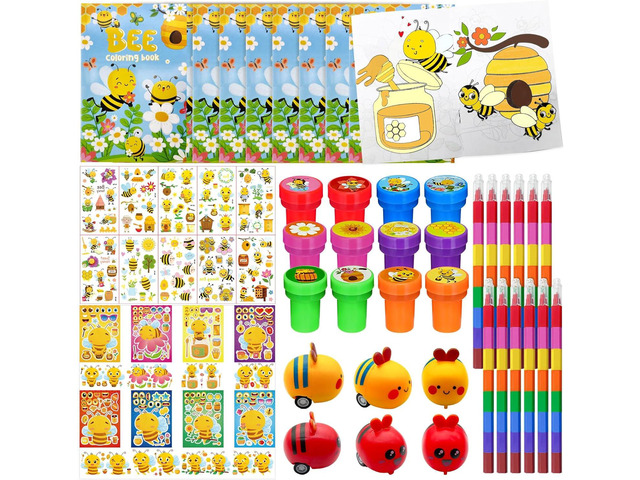 Cinrobiye 72Pcs Bee Coloring Book with Crayons Bulk,Honey Party Favors Goodie Bags Fillers, Bumble Bee Birthday Party Supplies Face Stickers Tattoo...