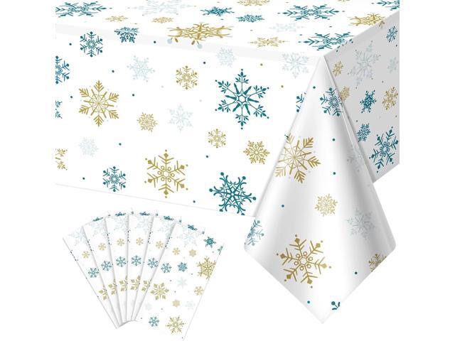 Hallswl 6Pcs Snowflake Plastic Tablecloth Christmas Snowflake Disposable Table Cloth White Blue and Gold Winter Wonderland Table Cover for Winter...